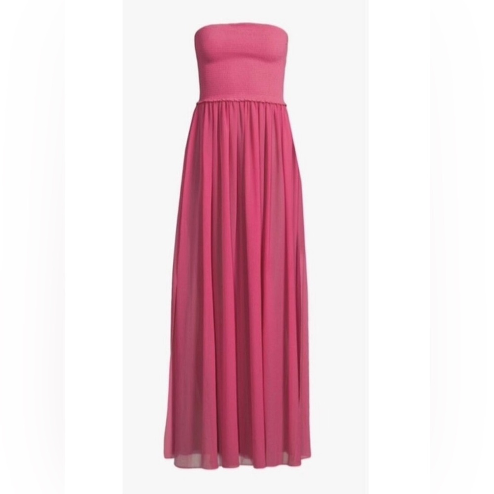 Ramy Brook Smocked Calista Deep Rose Strapless Maxi Dress
